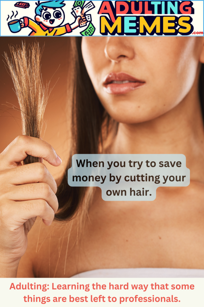 young lady trying to save money by cutting her own hair 