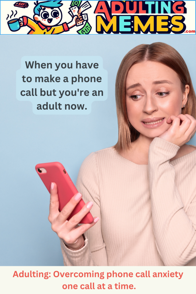 young lady with axiety over making phone call