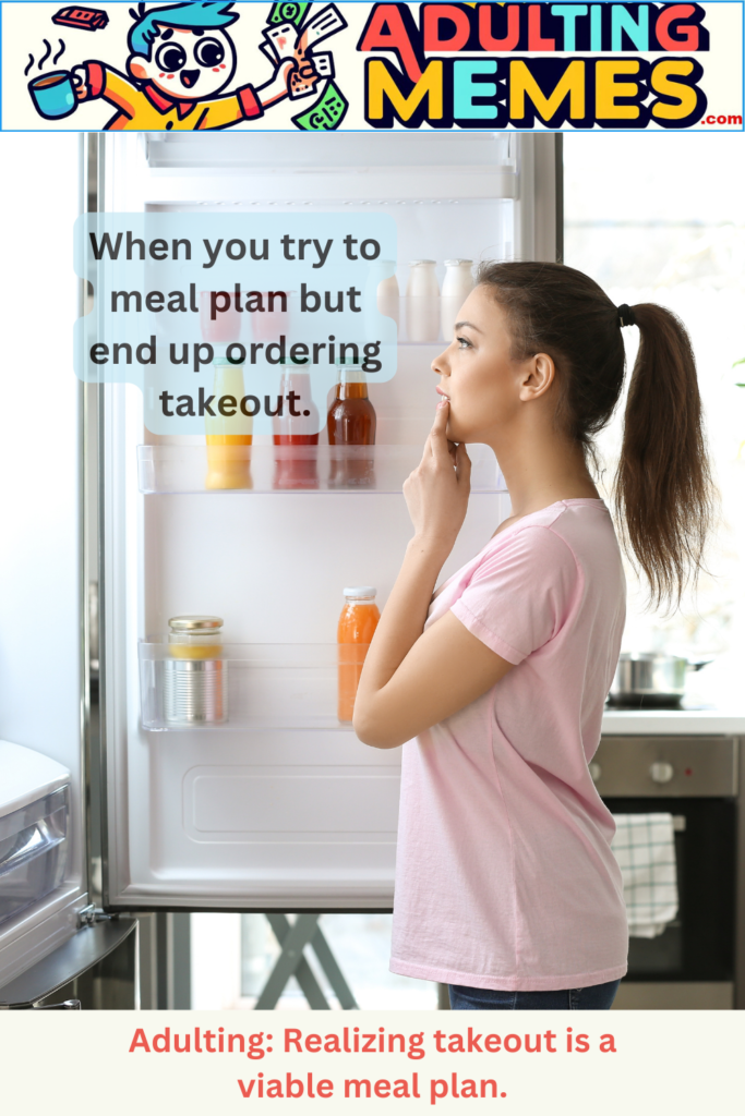 young lady looking at fridge and then ordering takeout